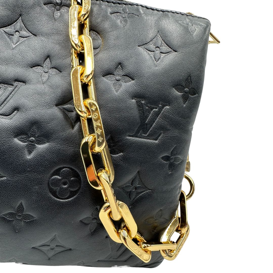 manico Borsa LV in pelle nera monogram, di lusso, originale, ottime condizioni, usata. 