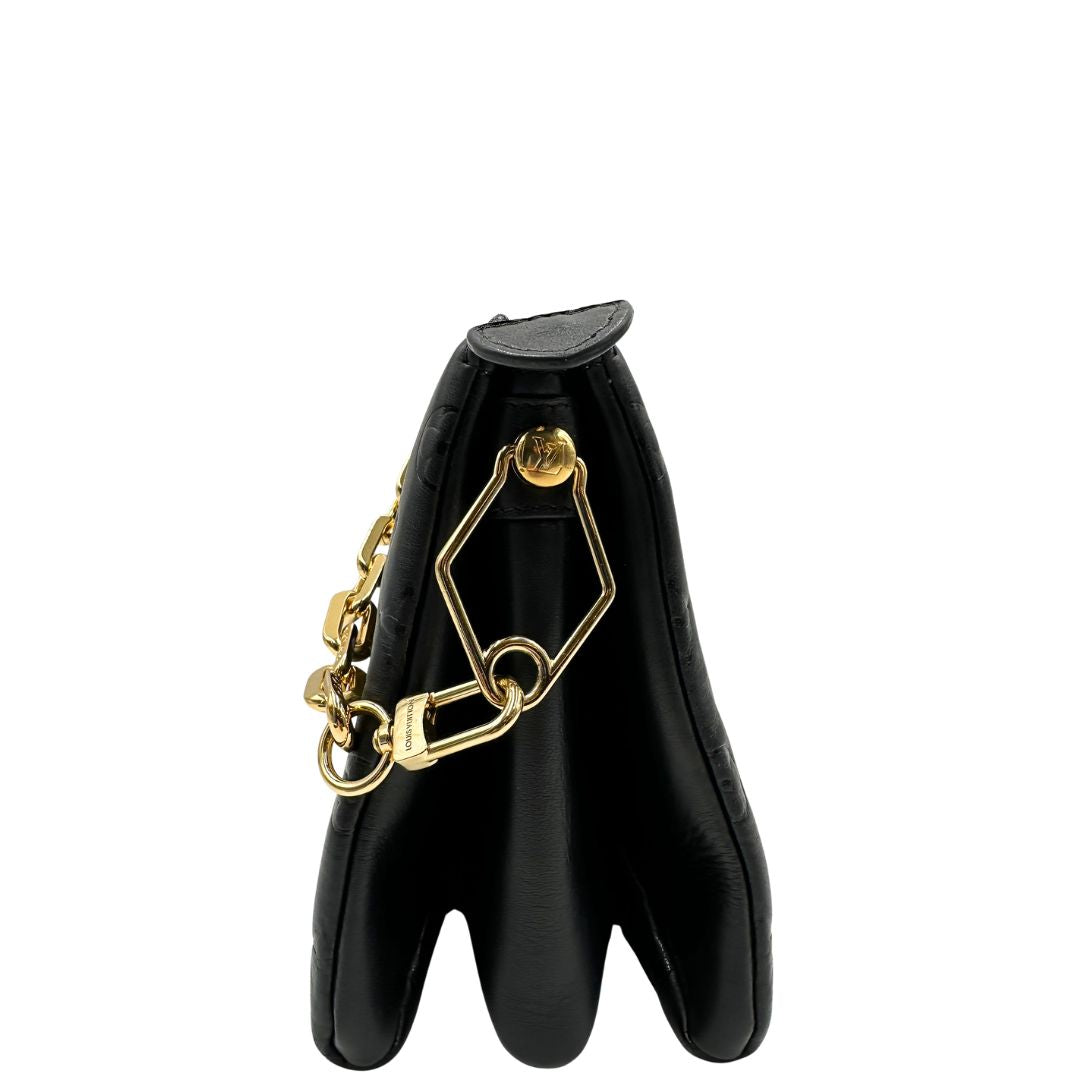 lato Borsa LV in pelle nera monogram, di lusso, originale, ottime condizioni, usata. 