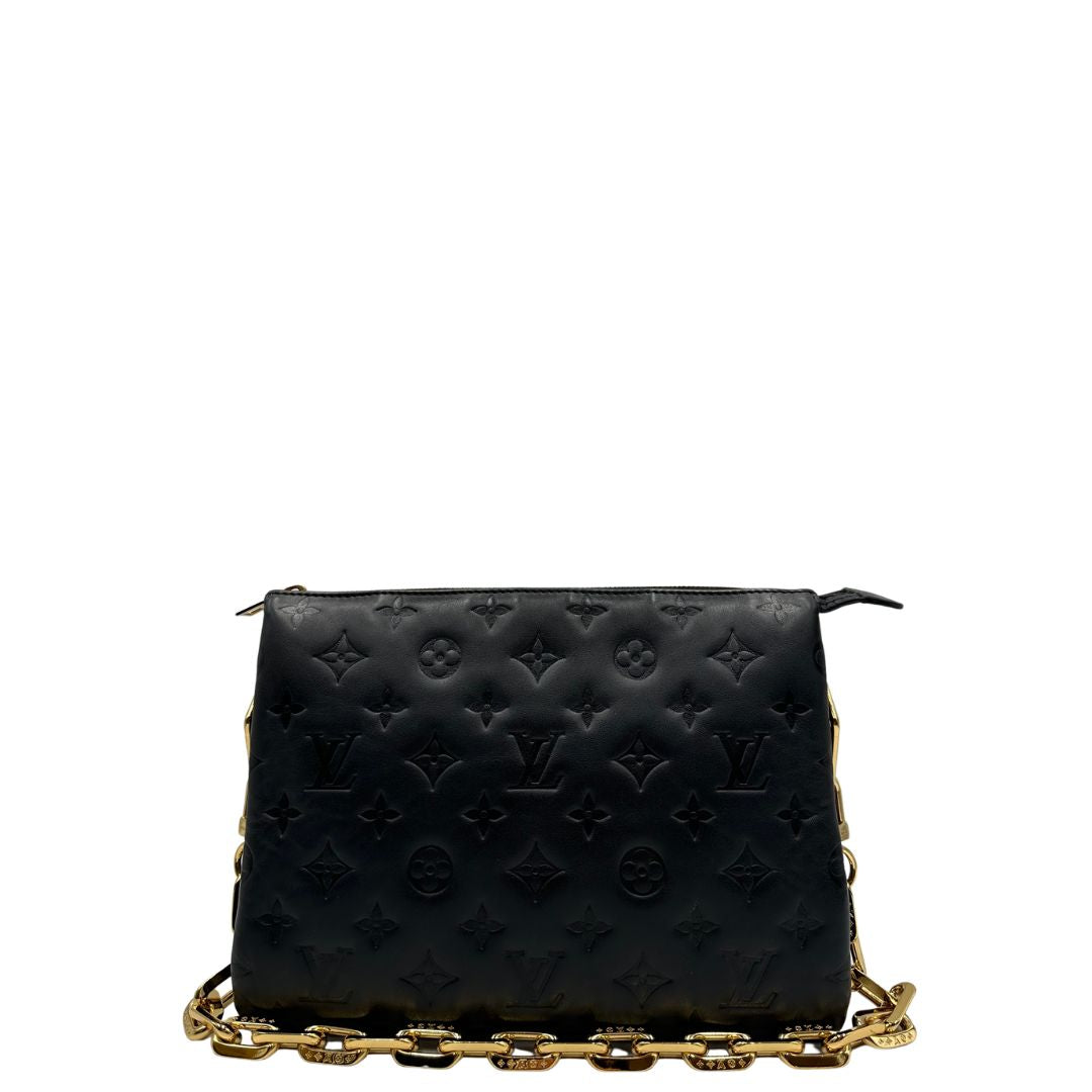 retro Borsa LV in pelle nera monogram, di lusso, originale, ottime condizioni, usata. 