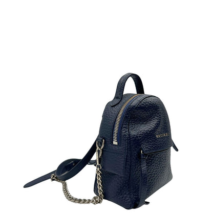 lato Zaino Orciani in pelle martellata blu notte, di lusso, usato, originale, ottime condizioni. 