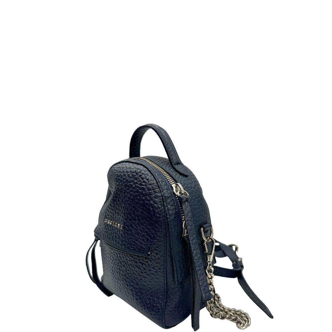 lato Zaino Orciani in pelle martellata blu notte, di lusso, usato, originale, ottime condizioni. 