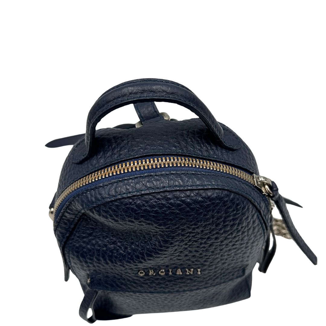 chiusura Zaino Orciani in pelle martellata blu notte, di lusso, usato, originale, ottime condizioni. 