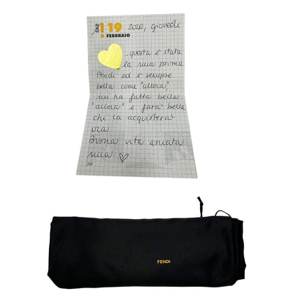 Dustbag di una borsa a spalla Fendi Chef in tessuto trama Zucca nero e metalleria oro chiaro, usata, originale, second hand, in ottime condizioni.