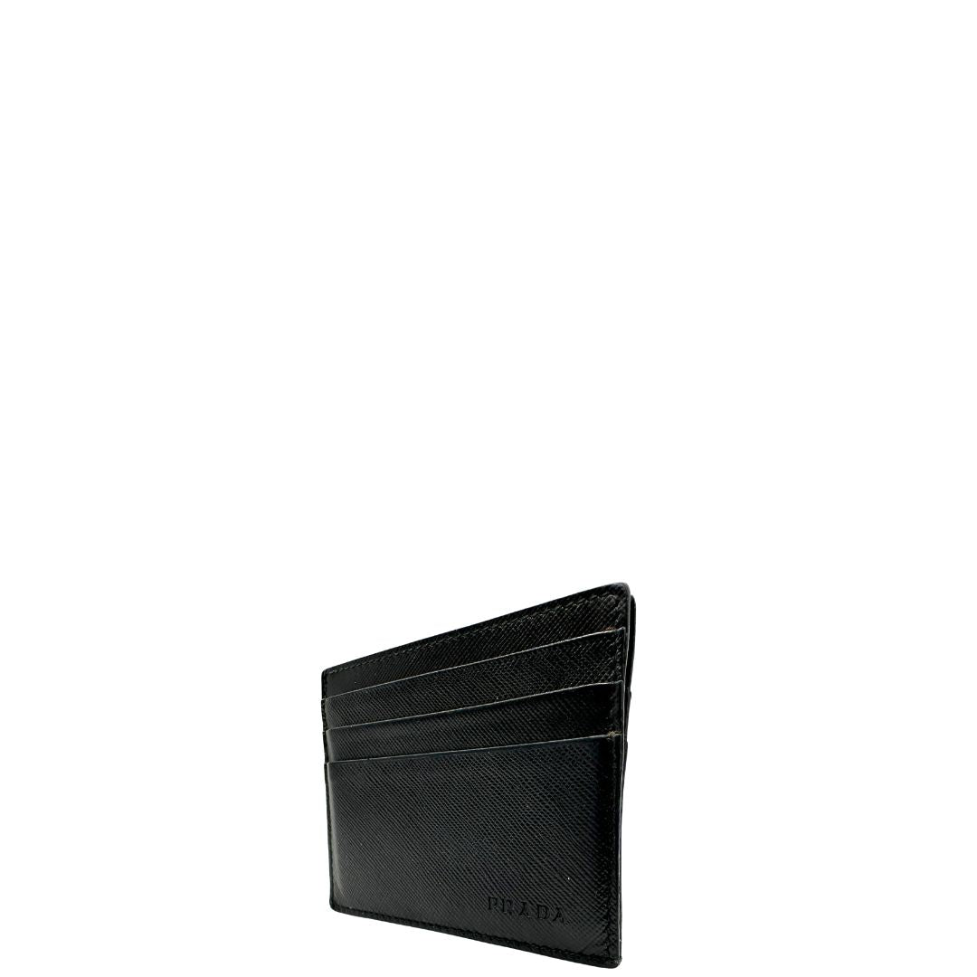 Latom sinistro, Portafoglio Prada in pelle Saffiano nera. Originale, usato, di lusso, in ottime condizioni