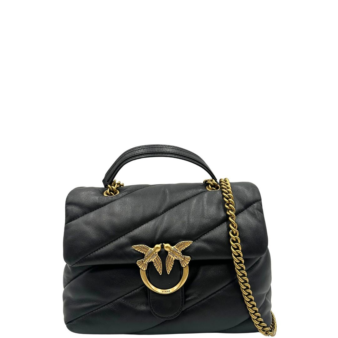 front Morbida Pinko in pelle nera trapuntata, di lusso, originale, ottime condizioni, usata. 