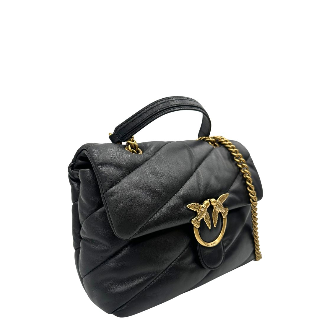 lato Morbida Pinko in pelle nera trapuntata, di lusso, originale, ottime condizioni, usata. 