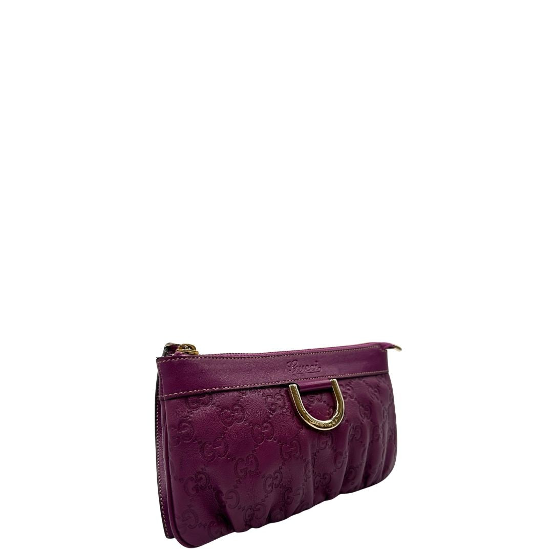lato Pochette Gucci GG viola con hardware dorato, di lusso, ottime condizioni, usata, originale. 