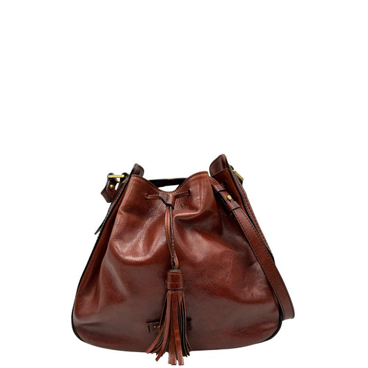 front Secchiello The Bridge in pelle marrone bruciato, di lusso, originale, ottime condizioni, usata. 