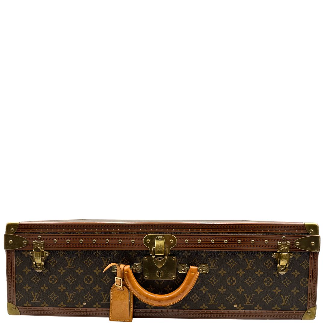front Valigia Alzer 70 in canvas monogram, munita di un accessorio porta address amovibile, di lusso, originale, ottime condizioni, usata. 