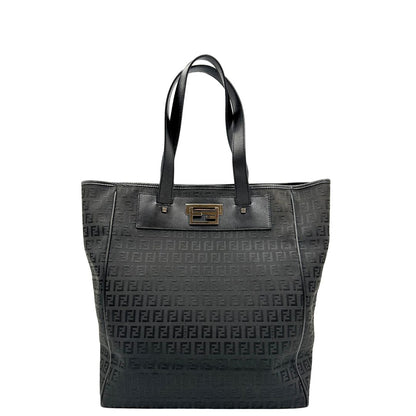 front Tote Fendi nera con trama Zucchino, di lusso, originale, ottime condizioni, usata. 