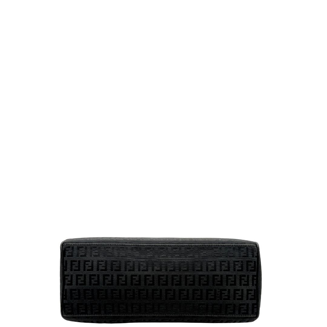 base Tote Fendi nera con trama Zucchino, di lusso, originale, ottime condizioni, usata. 