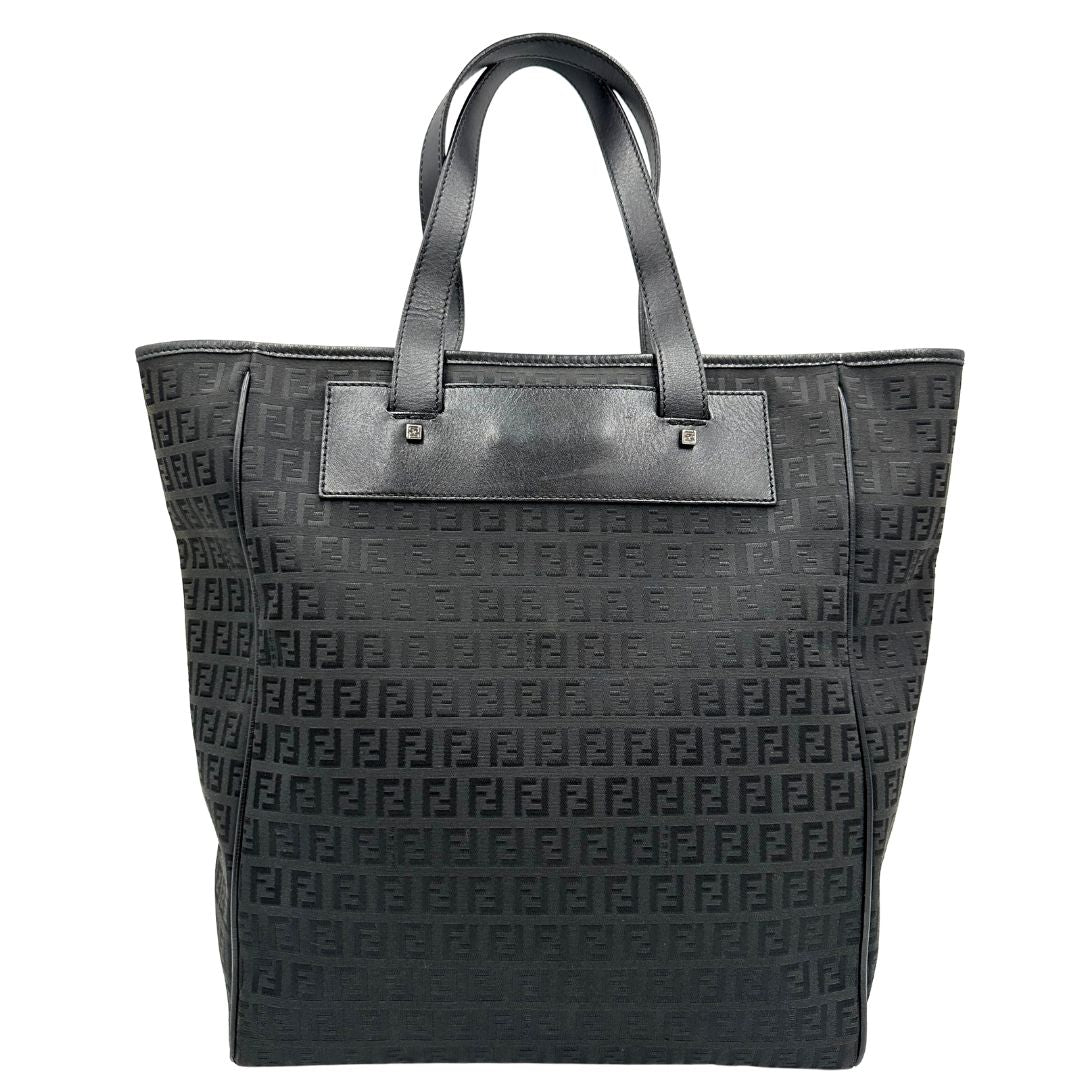 retro Tote Fendi nera con trama Zucchino, di lusso, originale, ottime condizioni, usata. 