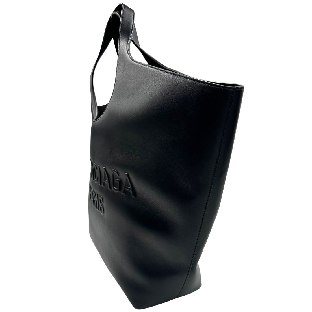 lato Tote Balenciaga in pelle nera, indossabile a spalla, di lusso, originale, ottime condizioni, usata.