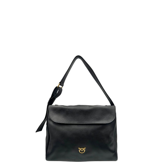 Front, Borsa Pinko realizzata in morbida pelle nera. Originale, usata, di lusso, in ottime condizioni.
