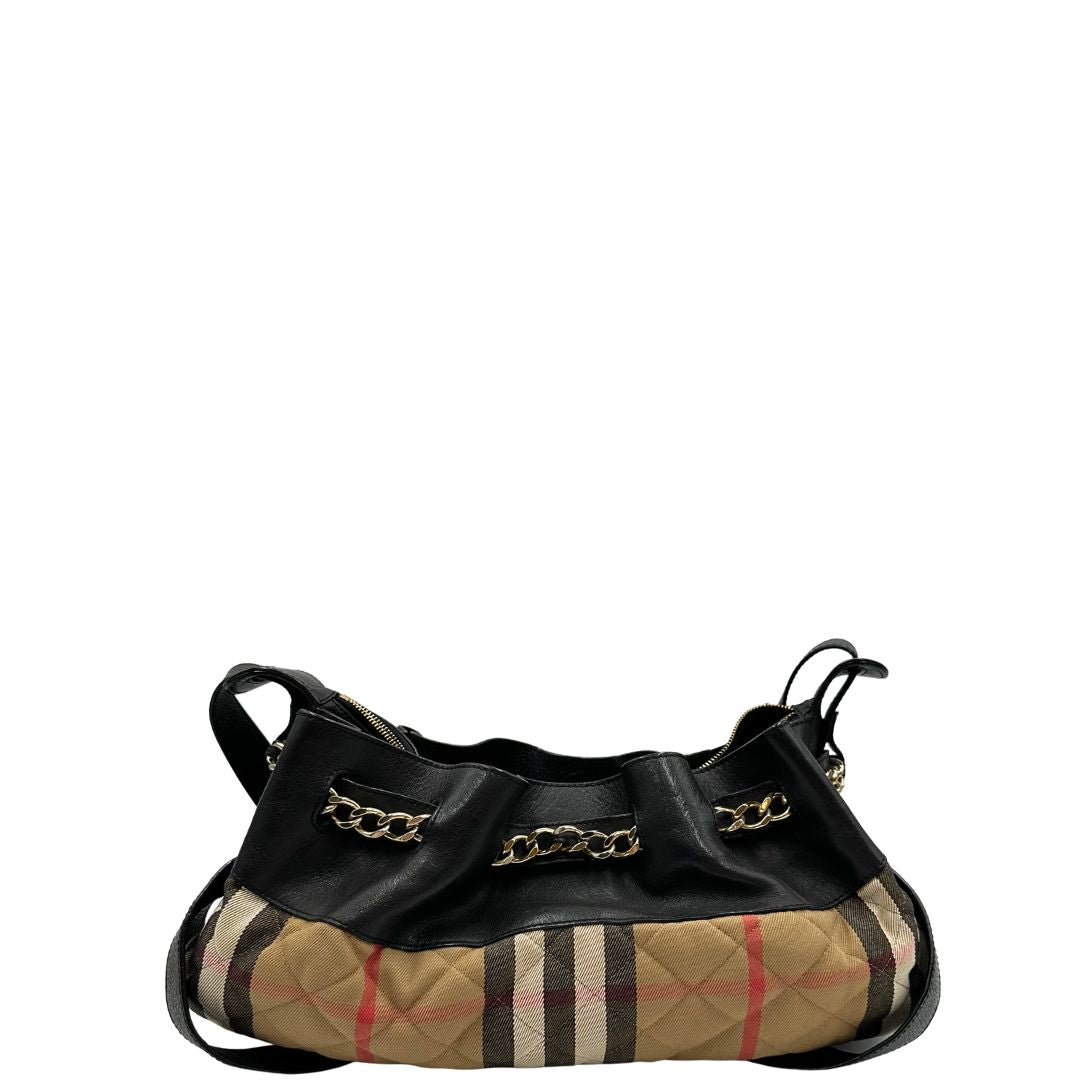 retro Borsa Burberry in tessuto Burberry Check e finiture in pelle nera, di lusso, originale, ottime condizioni, usata. 