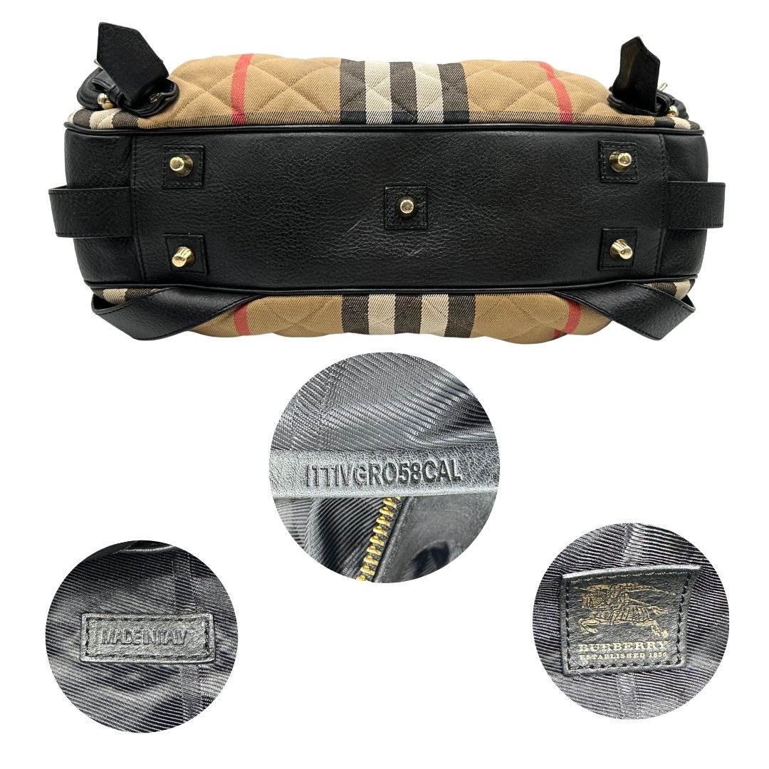 base Borsa Burberry in tessuto Burberry Check e finiture in pelle nera, di lusso, originale, ottime condizioni, usata. 