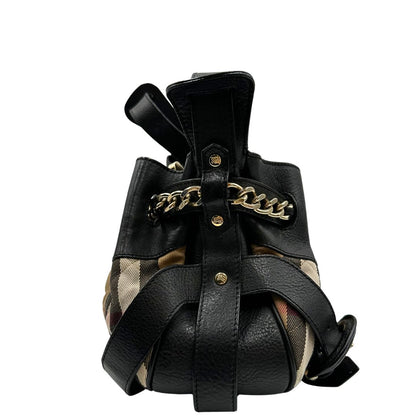 lato Borsa Burberry in tessuto Burberry Check e finiture in pelle nera, di lusso, originale, ottime condizioni, usata. 