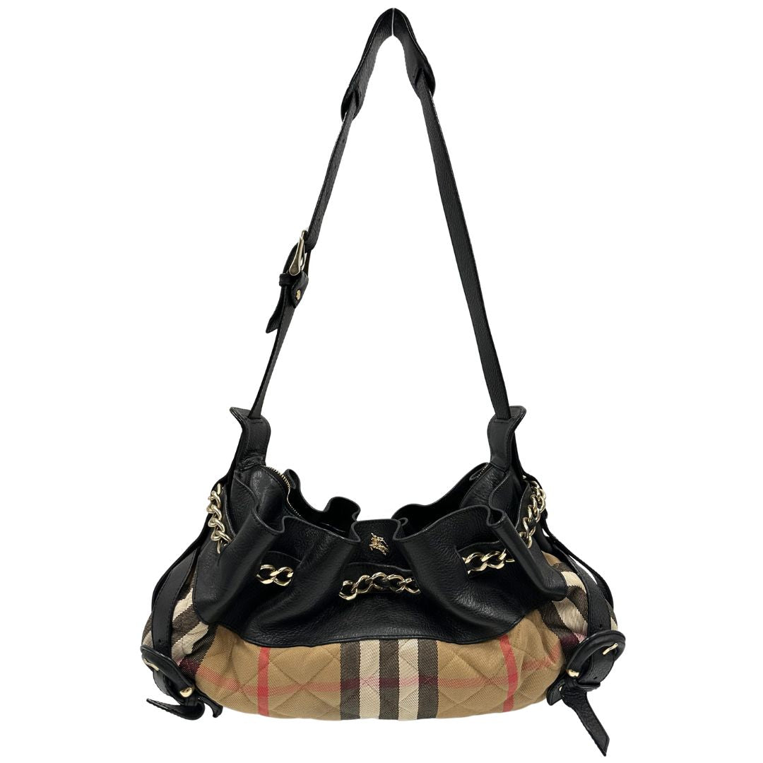 front Borsa Burberry in tessuto Burberry Check e finiture in pelle nera, di lusso, originale, ottime condizioni, usata. 