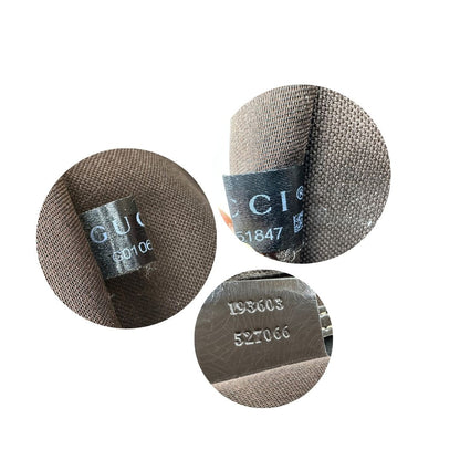 Codici di un bauletto Gucci Supreme in canvas beige e dettagli in pelle marroni.