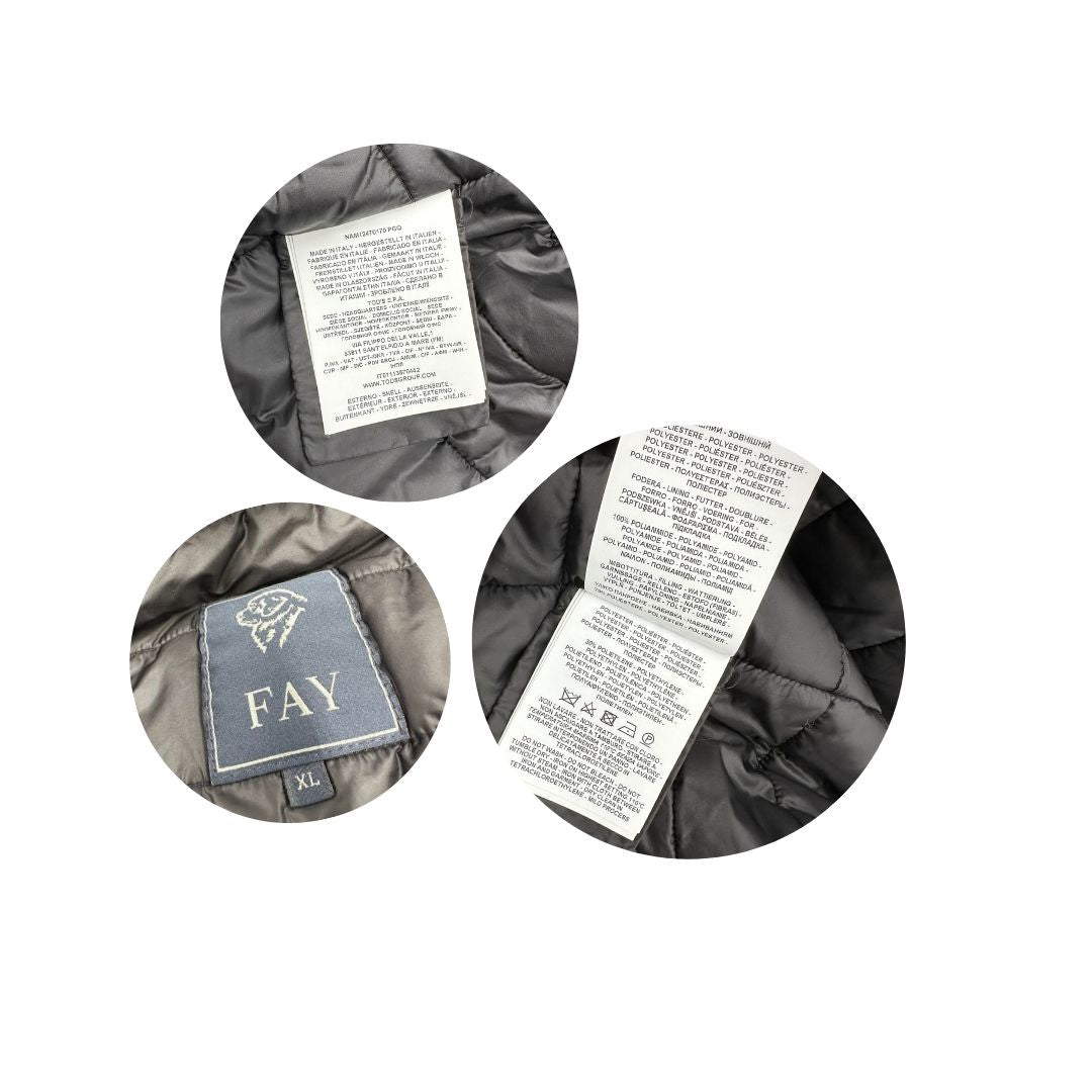 Giubbino nero Fay in 100% poliestere, munito di cappuccio, di lusso, originale, eccellenti condizioni, usato.