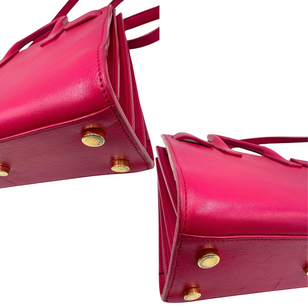 angoli della  Borsa Saint Laurent in pelle rosa, indossabile a tracolla o a mano, di lusso, originale, ottime condizioni, usata. 