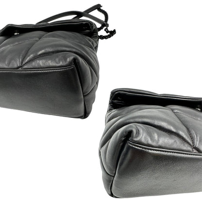 Angoli di una borsa Saint Laurent in pelle con impunture trapuntate, con parti metalliche in ottone nero, indossabile a spalla o a tracolla, usata, originale, second hand, in ottime condizioni.