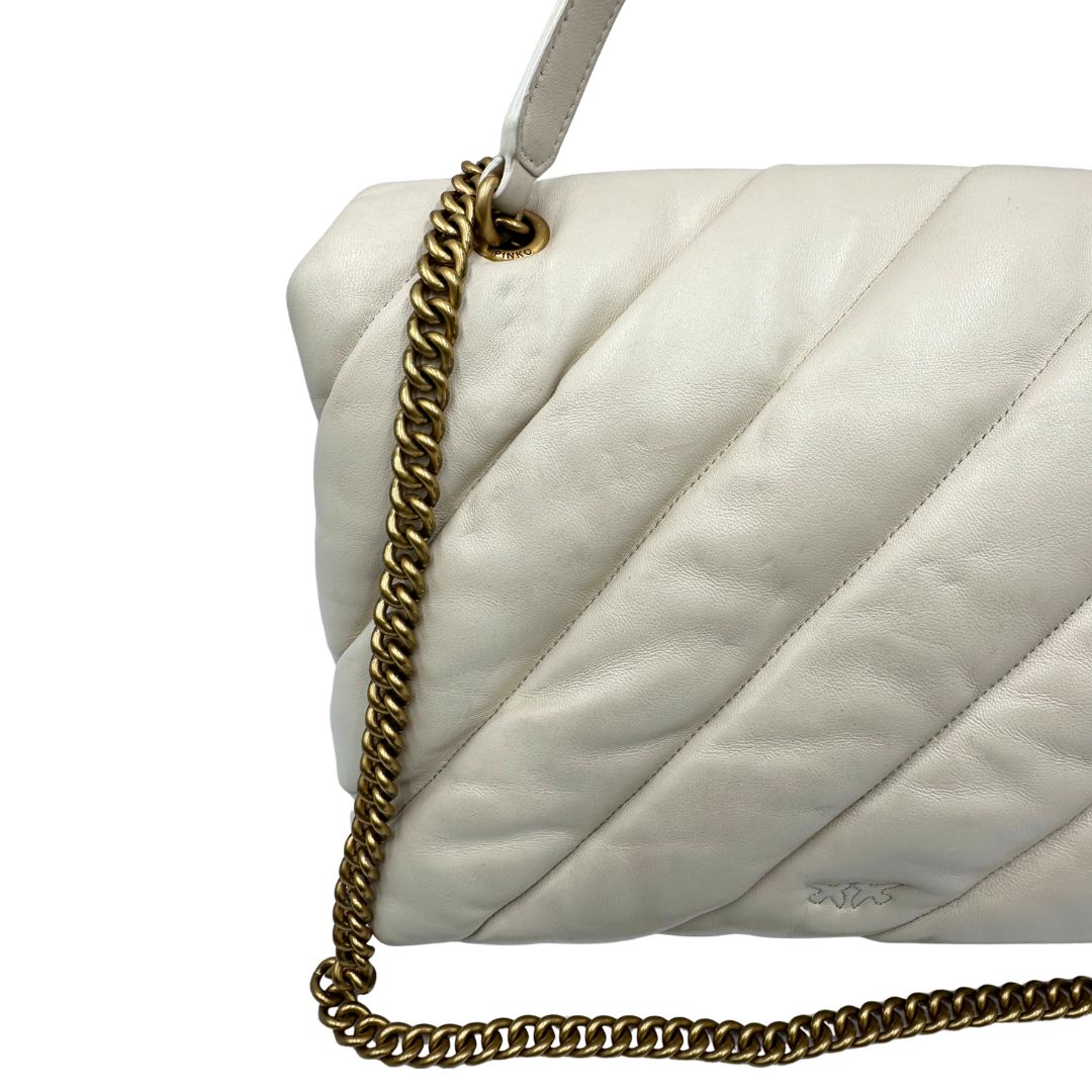  Borsa Pinko realizzata in morbida pelle bianca matelassè, di lusso, originale, ottime condizioni, usata.