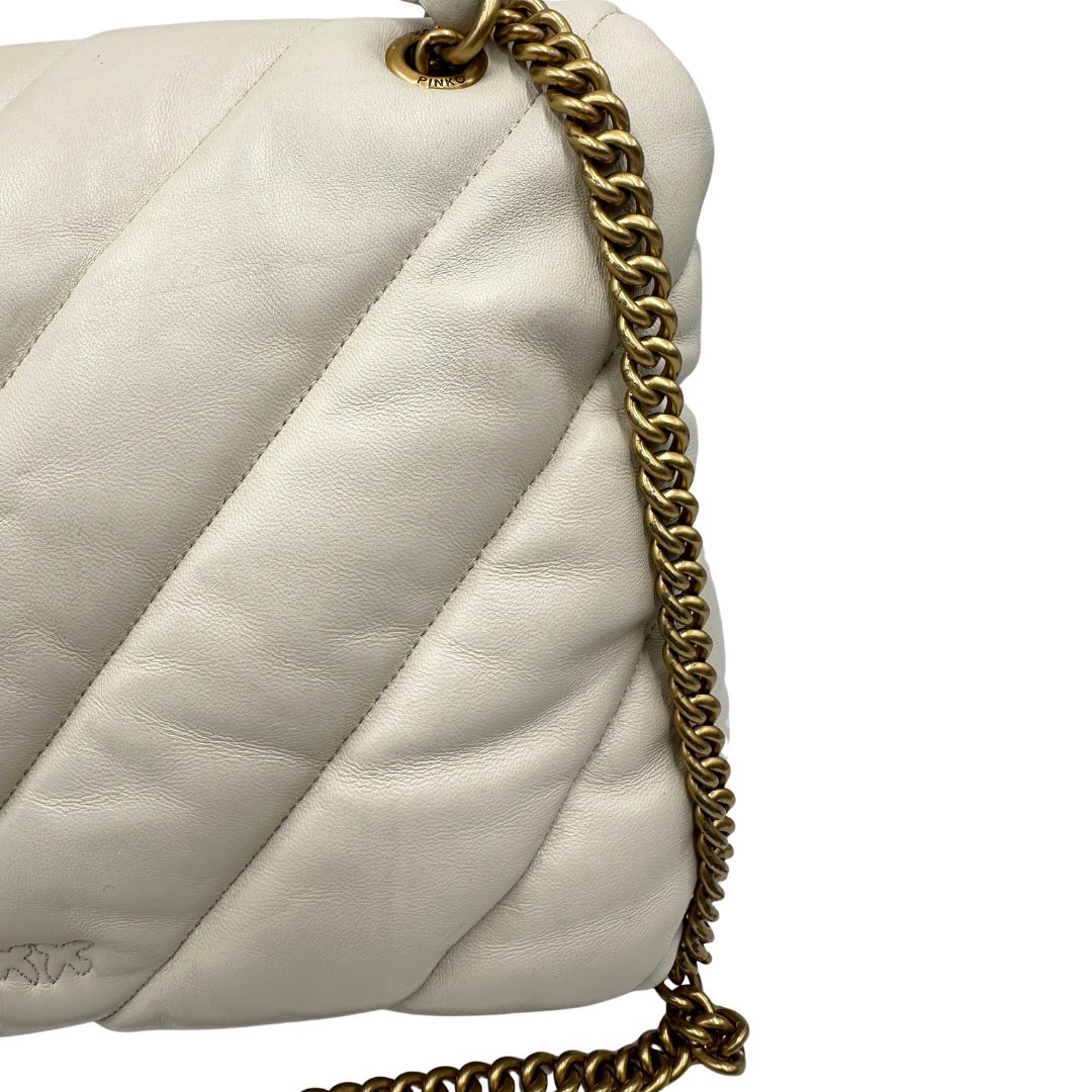  Borsa Pinko realizzata in morbida pelle bianca matelassè, di lusso, originale, ottime condizioni, usata.