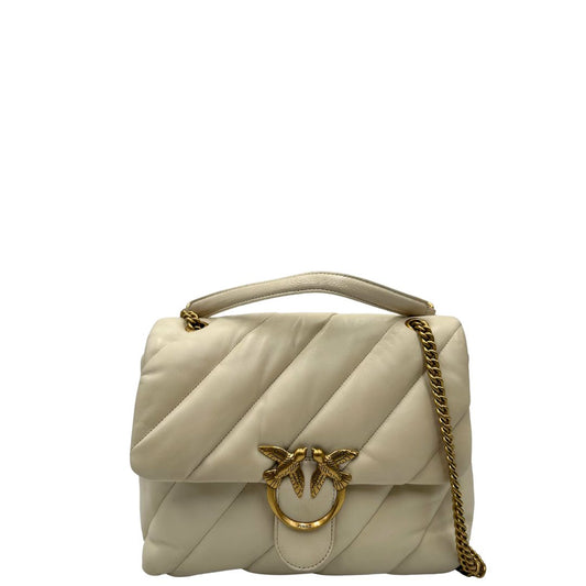 front  Borsa Pinko realizzata in morbida pelle bianca matelassè, di lusso, originale, ottime condizioni, usata. 