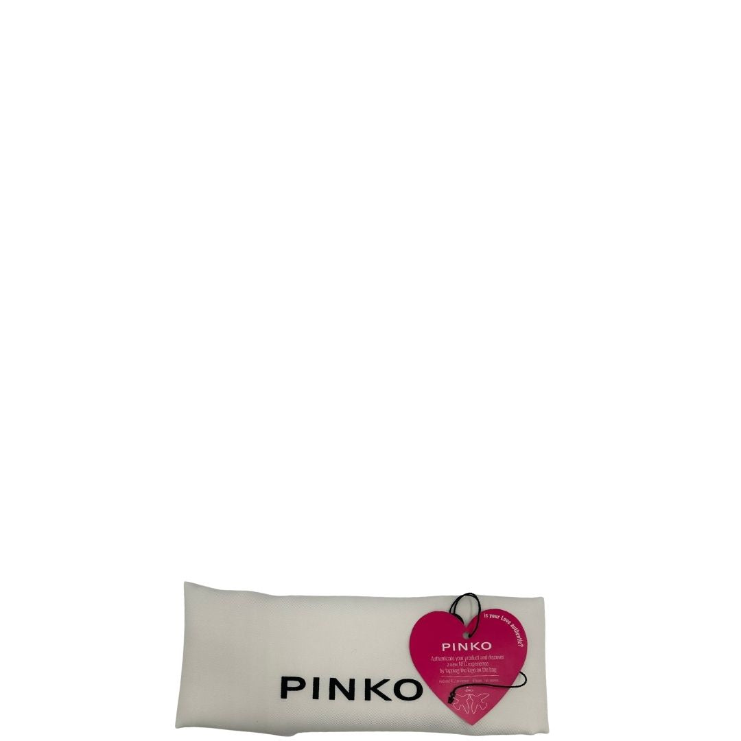 Dustbag di una Pinko in pelle nera trapuntata, indossabile a spalla o a tracolla, usata, originale, second hand, in ottime condizioni.