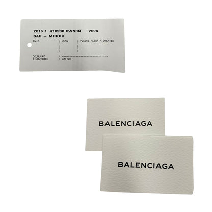 Card di una borsa Balenciaga Papier multicolore, con parti metalliche argentate e comodo specchietto amovibile, usata, originale, second hand, in condizioni eccellenti.