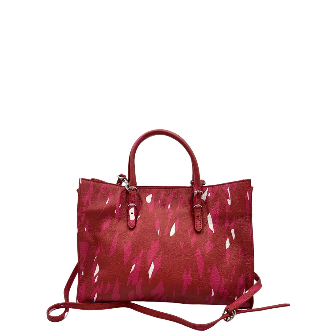 Retro di una borsa Balenciaga Papier multicolore, con parti metalliche argentate e comodo specchietto amovibile, usata, originale, second hand, in condizioni eccellenti.