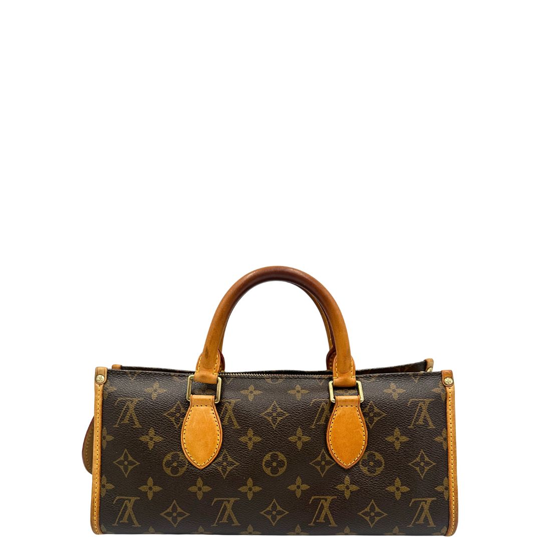 Retro di una borsa LV Popincourt realizzata in tela Monogram con parti in vacchetta naturale, usata, originale, second hand, in ottime condizioni.