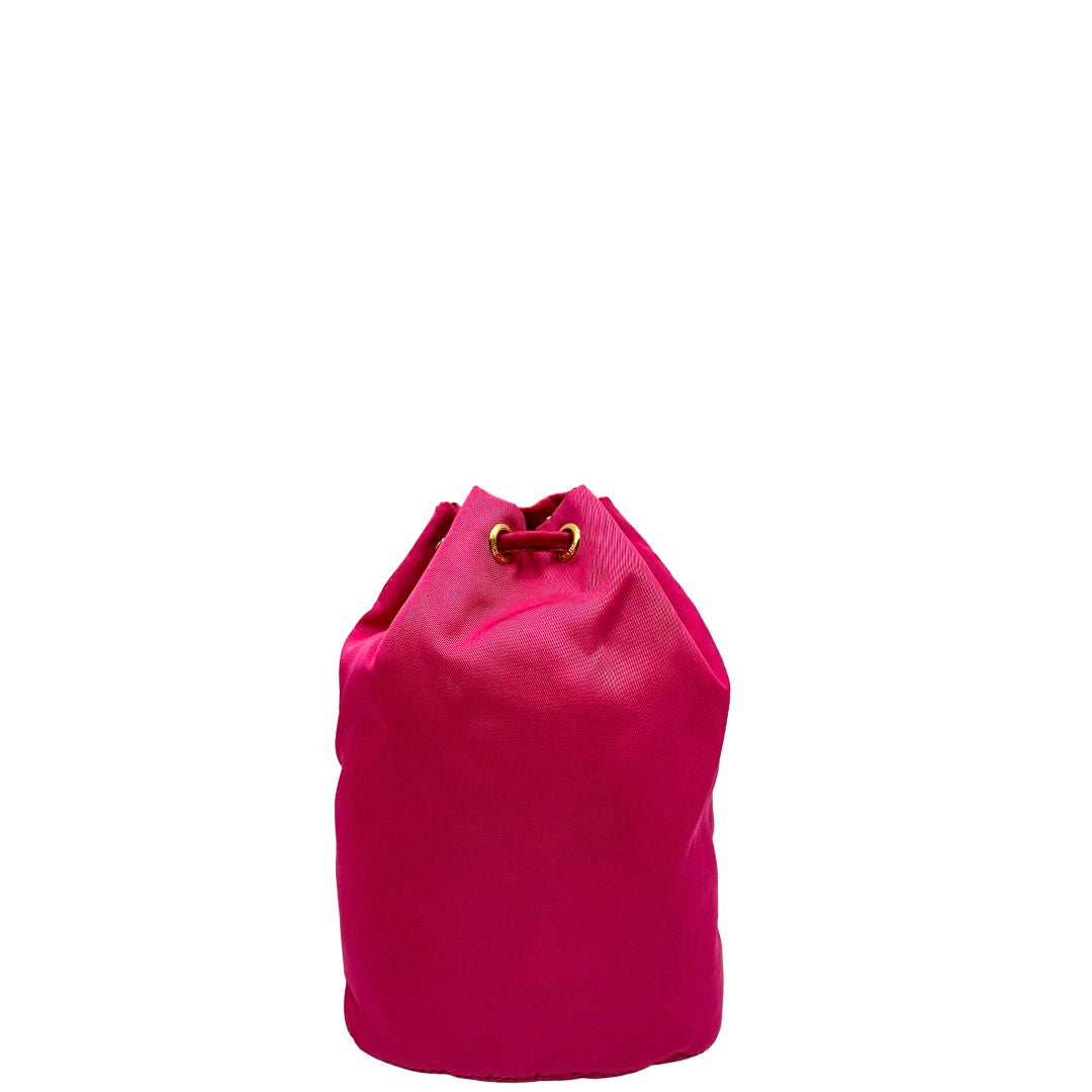 Retro, Necessaire Prada in tessuto fucsia e hardware dorato. Originale, usato, di lusso 
, in condizioni eccellenti.