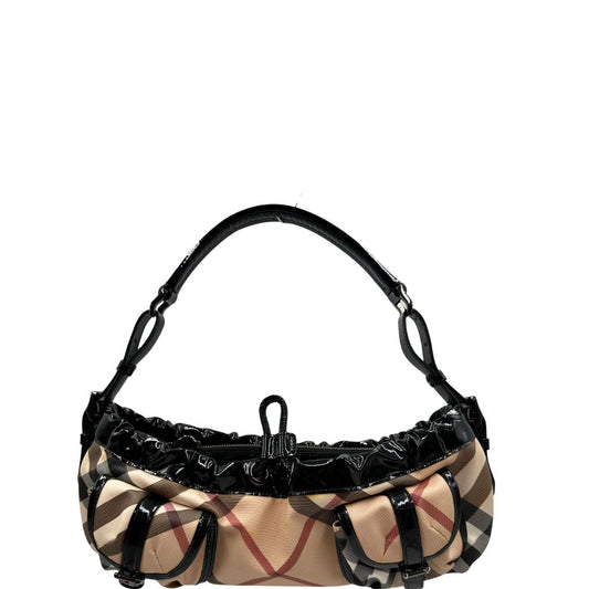 front Borsa a spalla Burberry con trama tartan e finiture in pelle vernis nera, di lusso, originale, otttime condizioni, usata. 