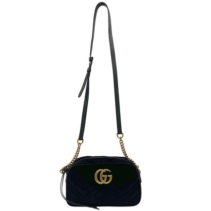 front Camera bag Gucci Marmont in velluto e finiture in pelle nere, di lusso, originale, ottime condizioni, usata. 