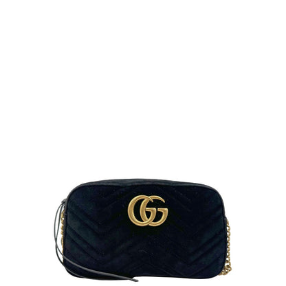 front Camera bag Gucci Marmont in velluto e finiture in pelle nere, di lusso, originale, ottime condizioni, usata. 