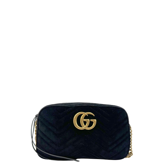 front Camera bag Gucci Marmont in velluto e finiture in pelle nere, di lusso, originale, ottime condizioni, usata. 