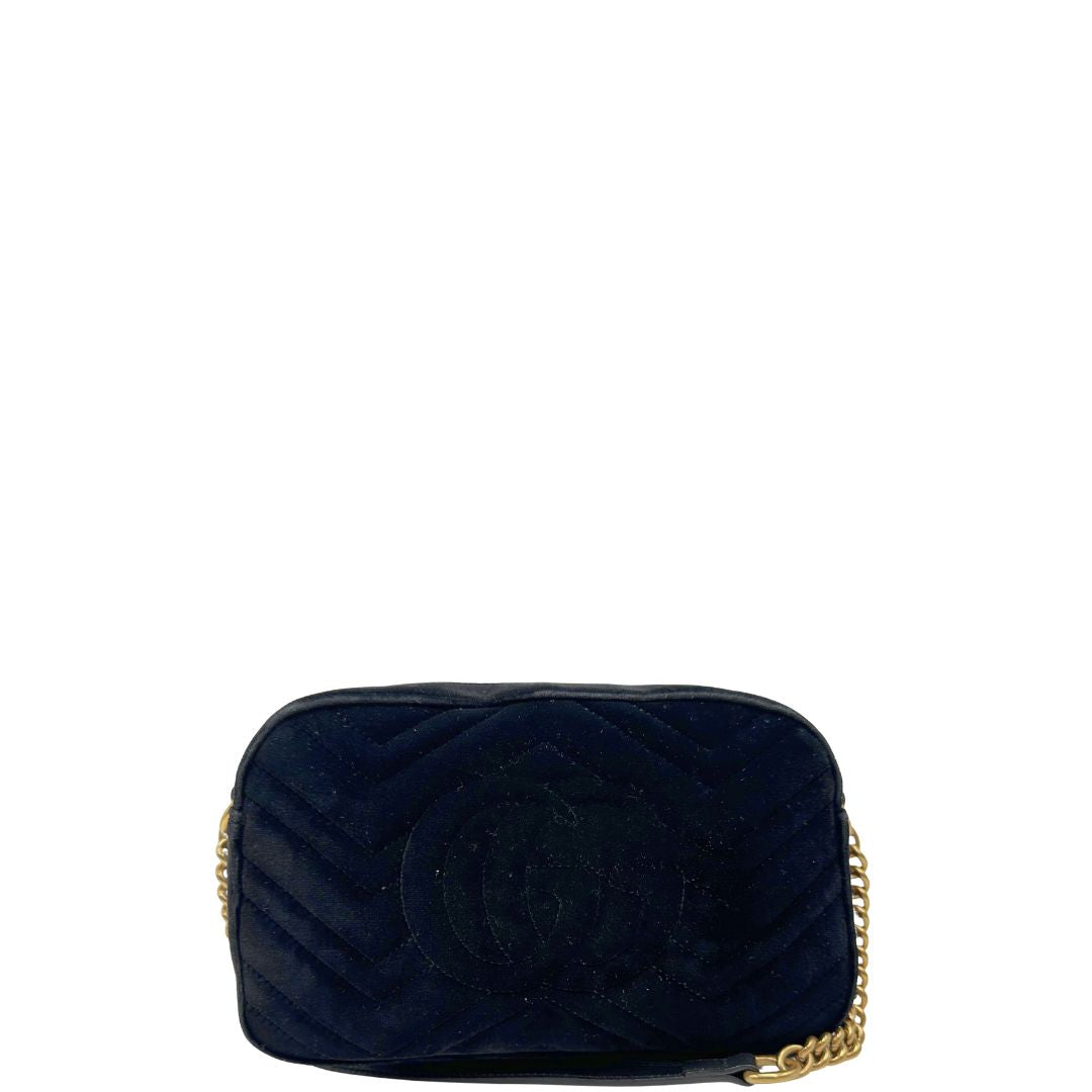 retro Camera bag Gucci Marmont in velluto e finiture in pelle nere, di lusso, originale, ottime condizioni, usata. 