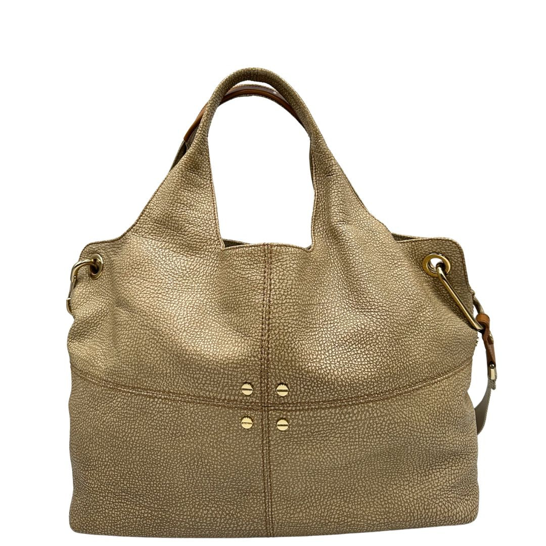 front Tote Borbonese in pelle beige trama occhio di pernice, di lusso, originale, ottime condizioni, usata. 
