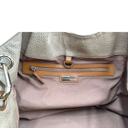 interno Tote Borbonese in pelle beige trama occhio di pernice, di lusso, originale, ottime condizioni, usata. 