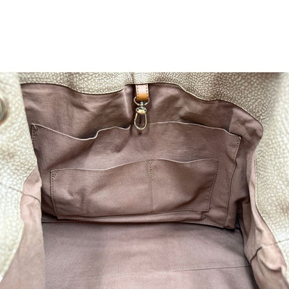 interno Tote Borbonese in pelle beige trama occhio di pernice, di lusso, originale, ottime condizioni, usata. 