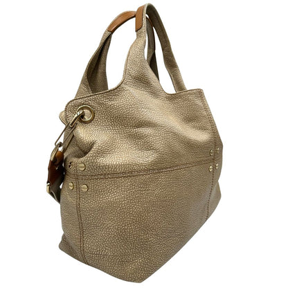 lato Tote Borbonese in pelle beige trama occhio di pernice, di lusso, originale, ottime condizioni, usata. 