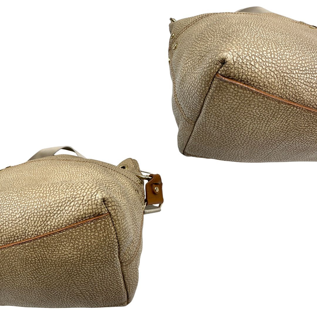 angoli Tote Borbonese in pelle beige trama occhio di pernice, di lusso, originale, ottime condizioni, usata. 