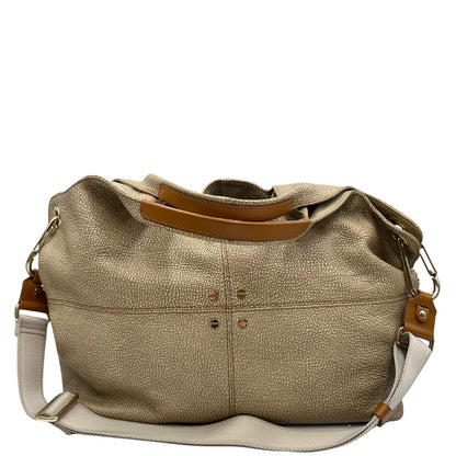 retro Tote Borbonese in pelle beige trama occhio di pernice, di lusso, originale, ottime condizioni, usata. 