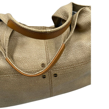 manici Tote Borbonese in pelle beige trama occhio di pernice, di lusso, originale, ottime condizioni, usata. 