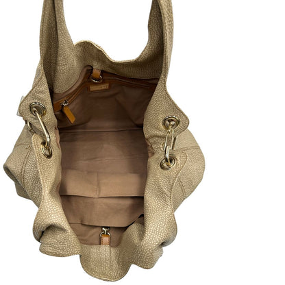 interno Tote Borbonese in pelle beige trama occhio di pernice, di lusso, originale, ottime condizioni, usata. 