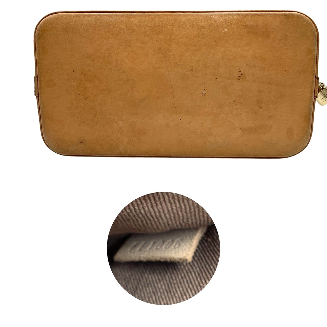 Base e codice di una Louis Vuitton Alma in tela monogram nella versione PM, usata, originale, second hand, in ottime condizioni.