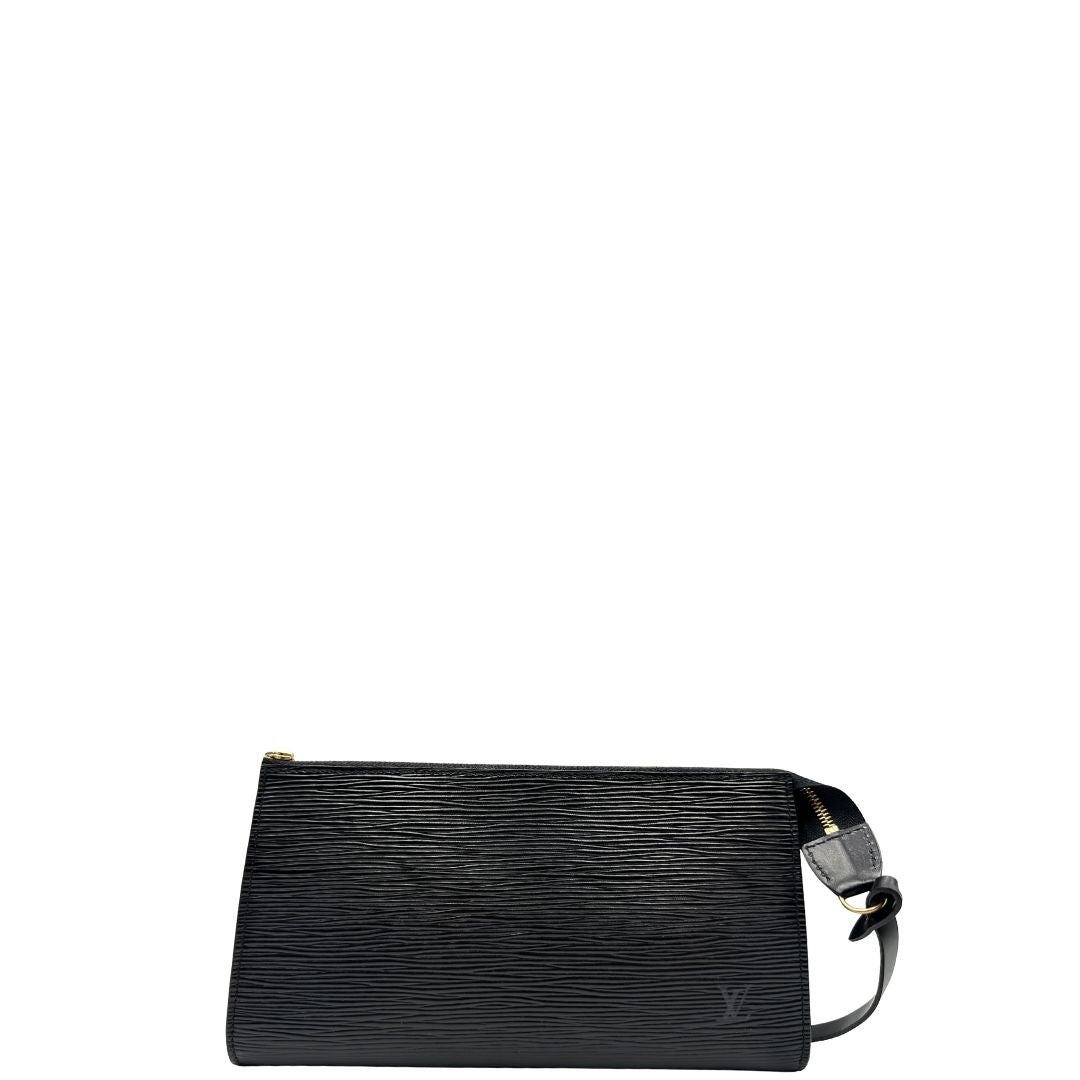 front  Pochette LV in pelle epi nera, munita di un manico singolo, di lusso, originale, ottime condizioni, usata. 
