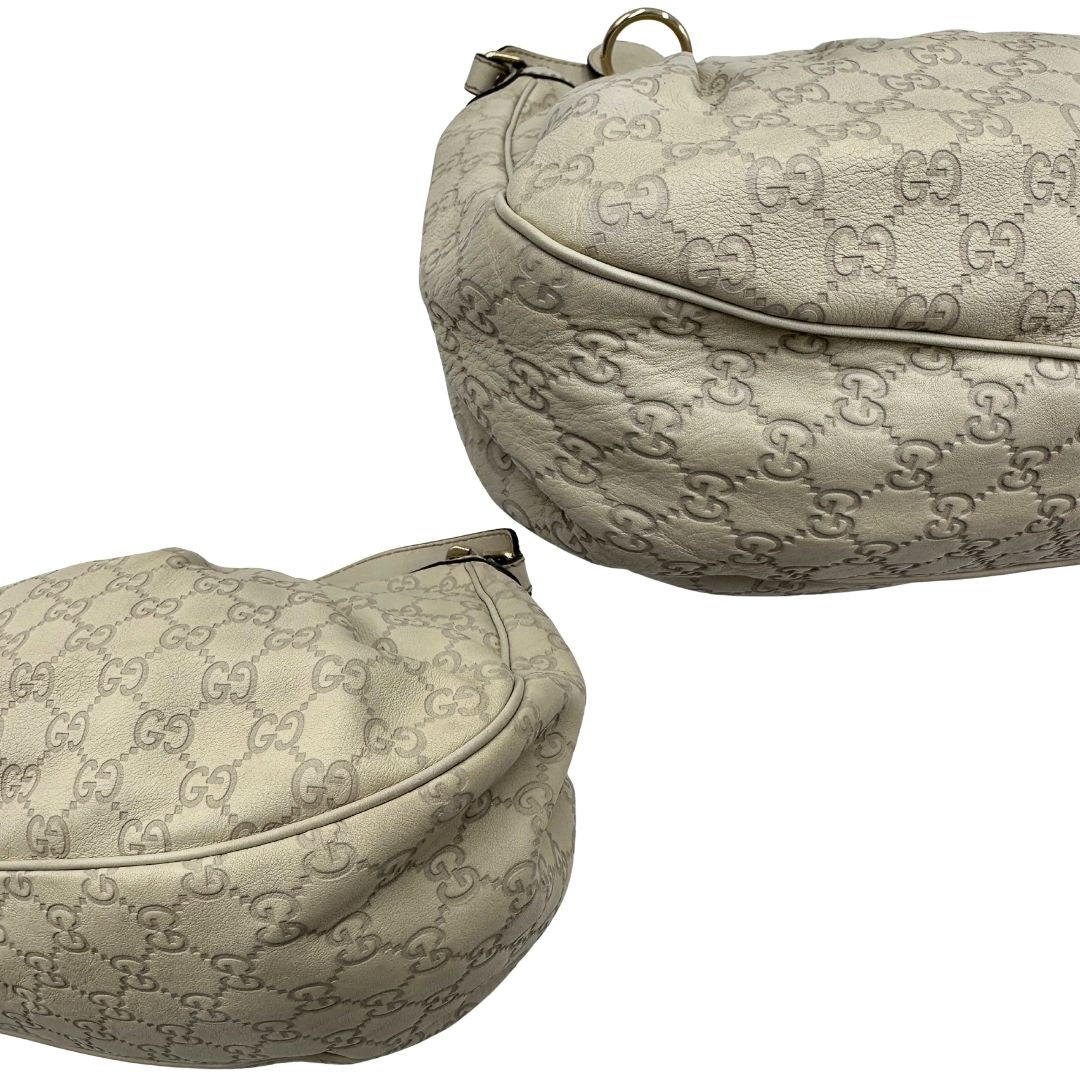 angoli borsa Gucci in morbida pelle color bianco avorio, di lusso, originale, ottime condizioni, usata.  